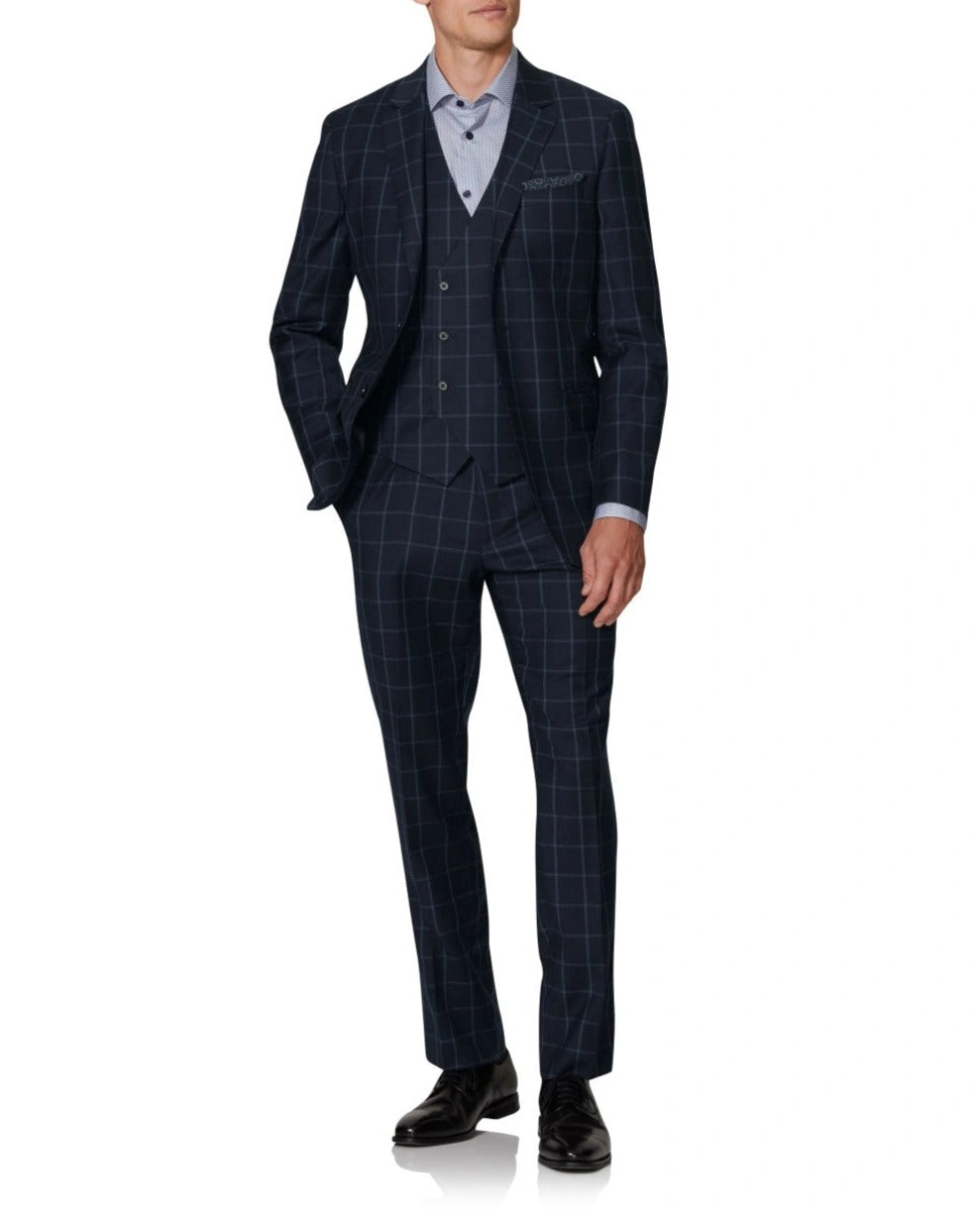Chaleco Adelphi: Elegancia Navy, Cuadros Sutiles. Slim Fit, Estilo Inconfundible. ¡Imprescindible!